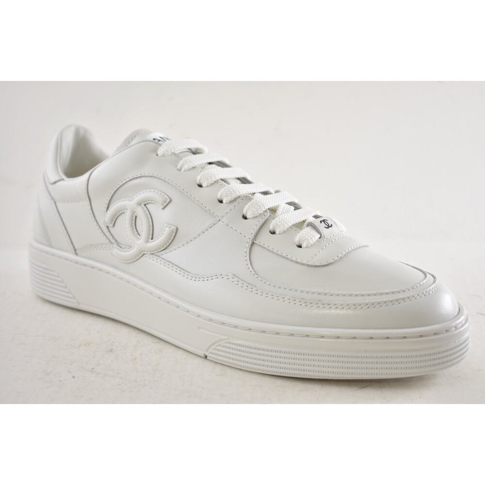 Chanel 25B White Calfskin Leather CC Logo Tie Flat Runner Trainer Sneaker 42 - Picture 5 of 16